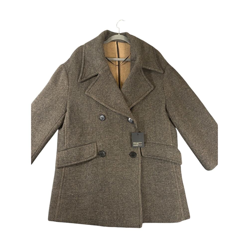 Zara Wool Collection Italian Fabric Brown Double Breasted Coat M NWT